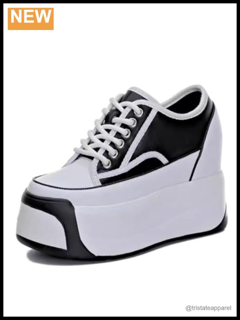 Korean Style Leather Platform Wedge Sneakers Lace Up